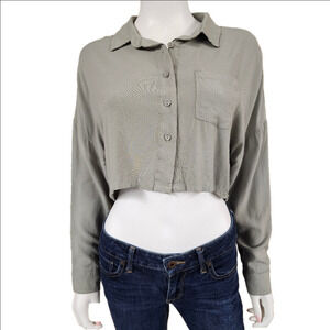 CI SONO Los Angeles Long Sleeve Button Down Crop Blouse Size S
